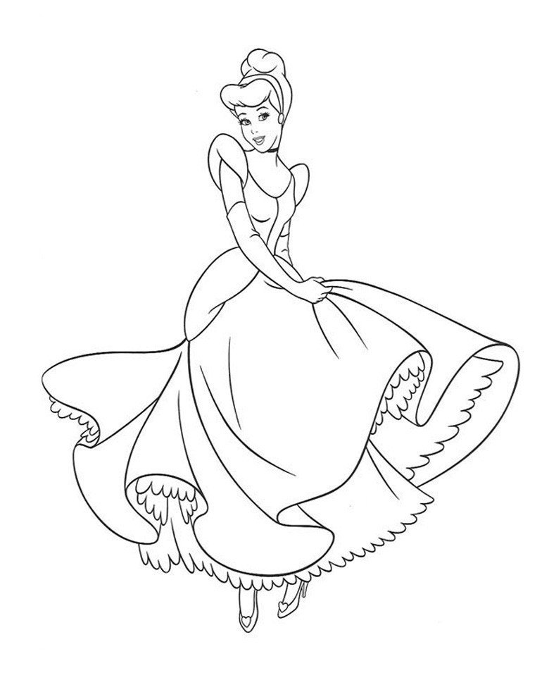 Раскраска Принцесса Золушка в бальном платье