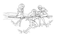Раскраска Барби с подружками на досках