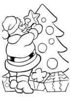 Раскраска Дед Мороз вешает звезду на елку