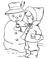 Раскраска Девочка и снеговик