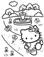 Раскраска Китти у фонтана