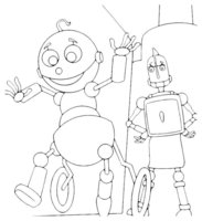 Раскраска Маленький робот с мамой