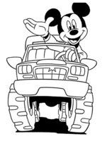 Раскраска Микки Маус за рулём машины
