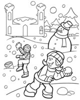 Раскраска Снеговик и дети