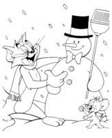 Раскраска Том и Джерри слепили снеговика