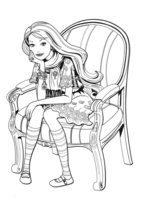 Раскраска Задумчивая Barbie в кресле