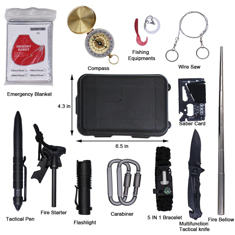 15 in 1 Outdoor Multi Purpose Adventure Tool Set Survival Fishing Kit