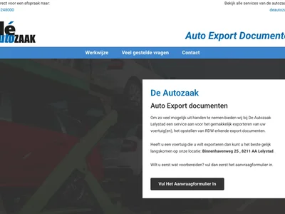 De website autoexportlelystad.nl van Dé Autozaak