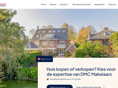 De website van DMC Makelaars met het woningaanbod uit Realworks