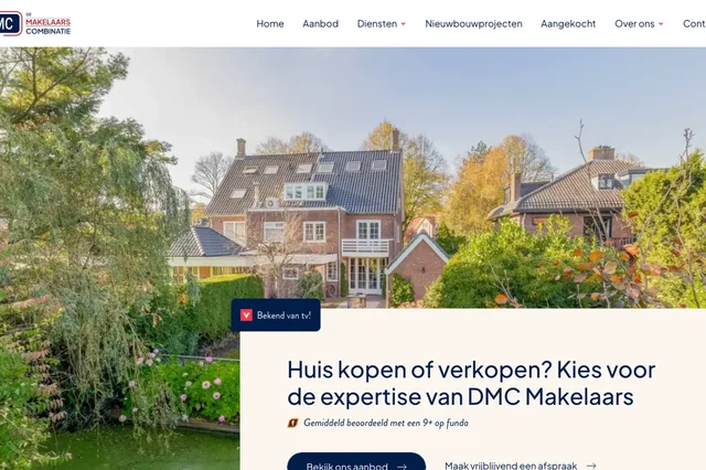 De website van DMC Makelaars met het woningaanbod uit Realworks