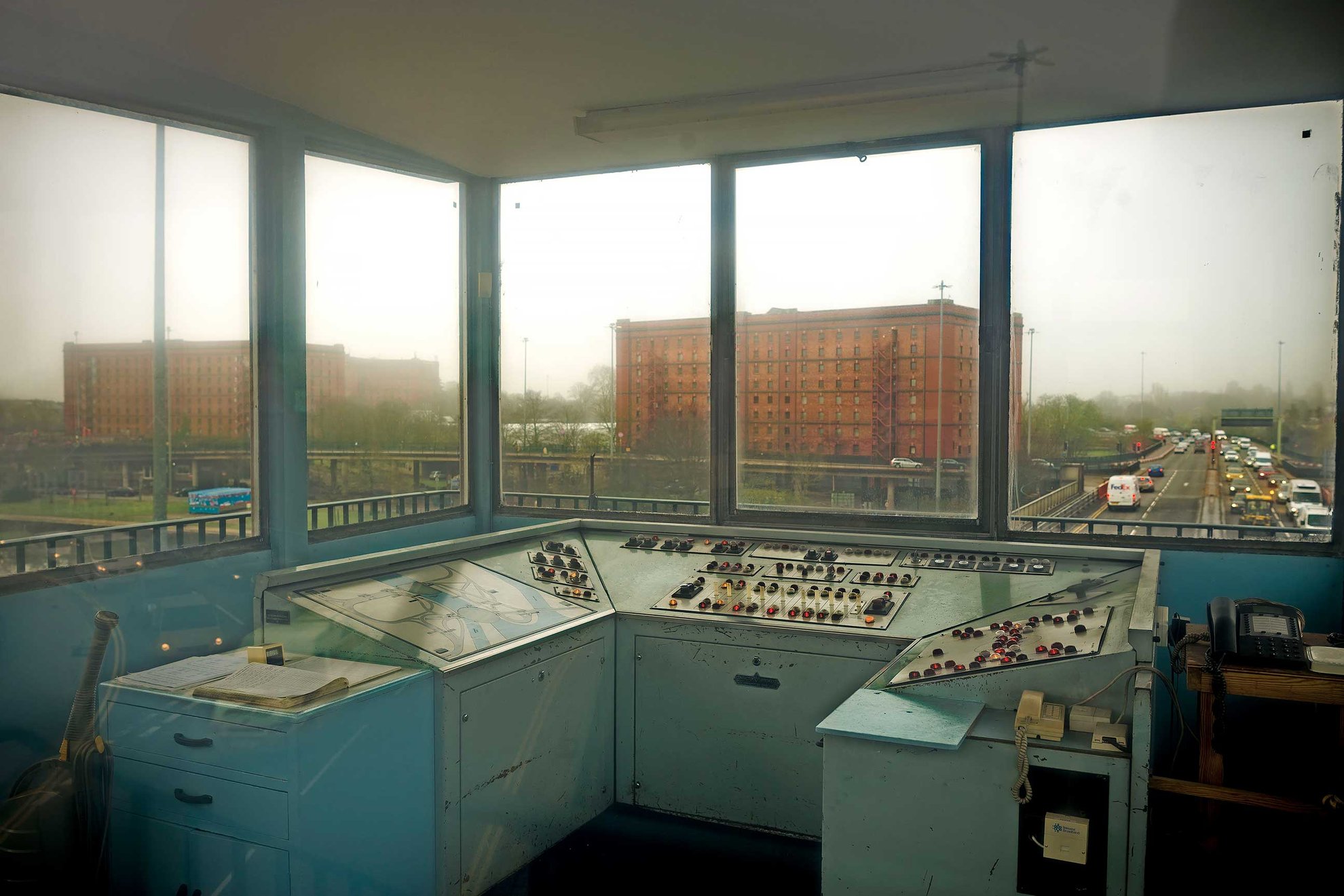 Inside the control tower above the Plimsoll Swing Bridge