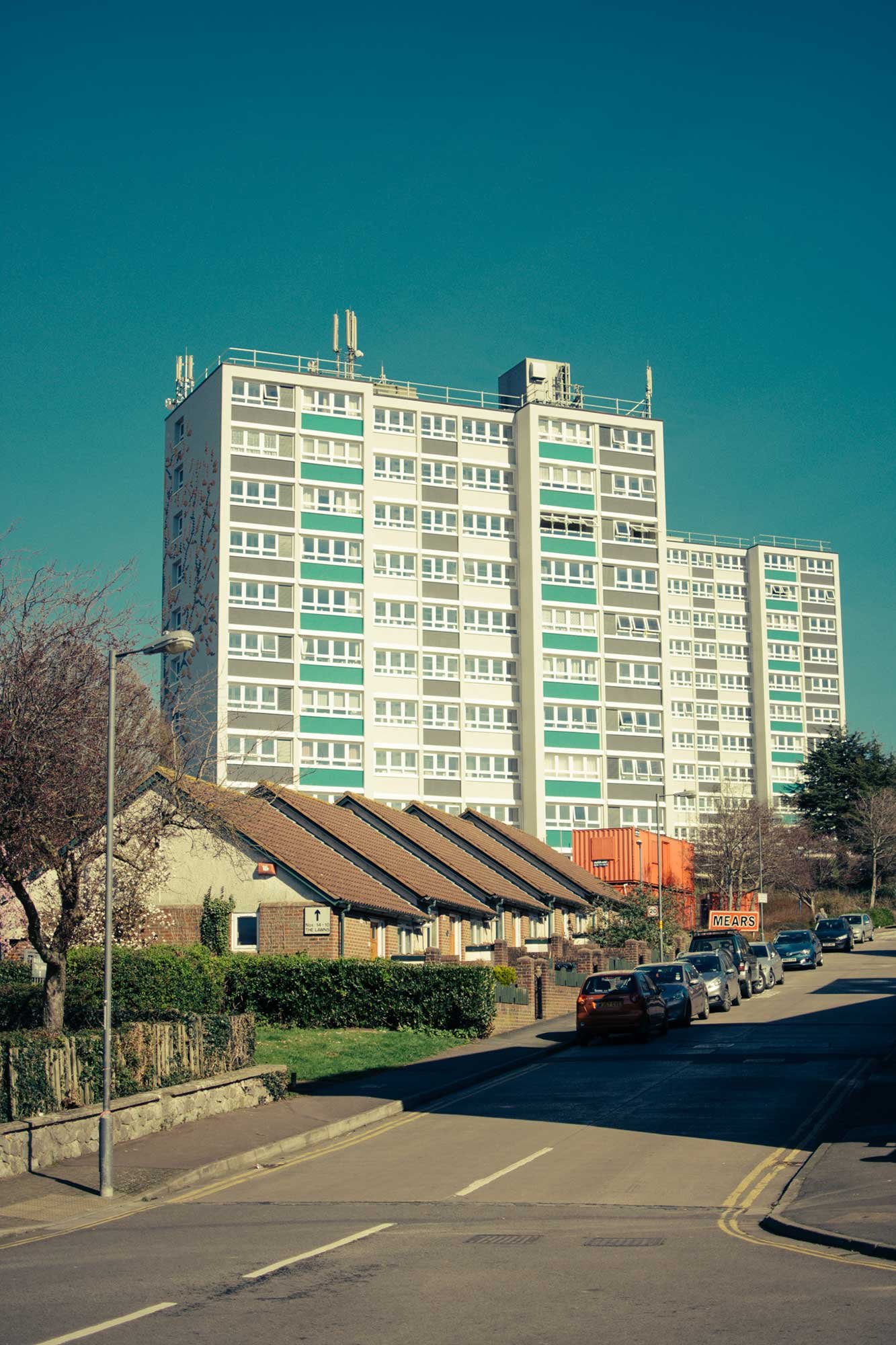Tower block and bungalows