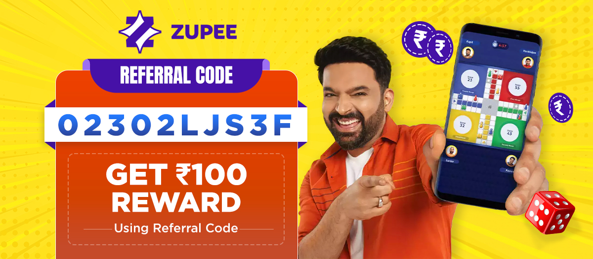 Zupee Referral Code Today is (02302LJS3F). Join Zupee refer and earn program to win Rs 100 signup reward