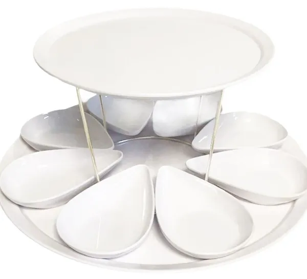 Melamine borden set | rond | Wit |Ø 50cm |Ø 35 cm | zilveren buffetverhoger | 8 druppels