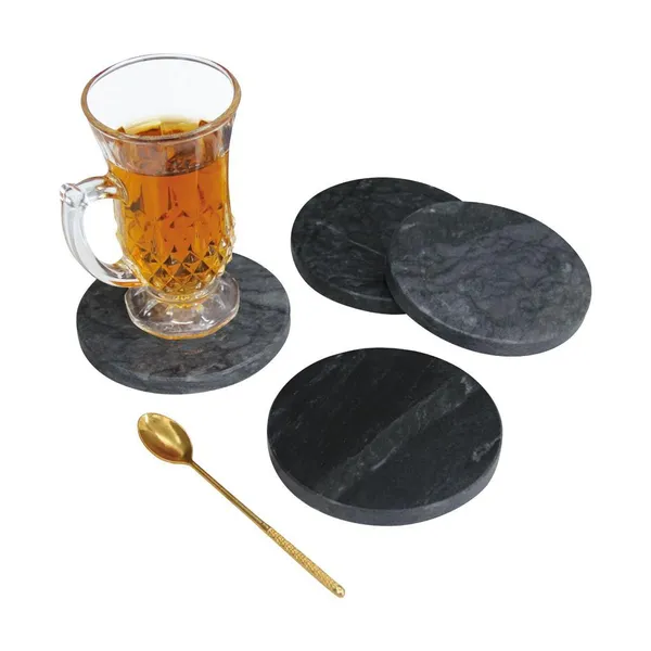 Marmeren Onderzetters Hakal - Rond Zwart - 4 Pcs