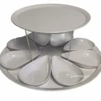 Melamine borden set | rond| wit |Ø 45cm |Ø 30 cm| zilver buffetverhoger | 8 druppels