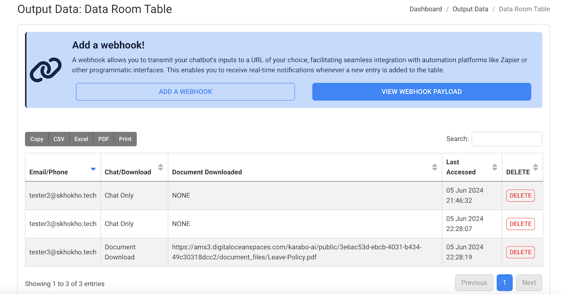 Data Room Output Table