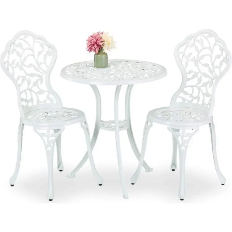 Northix Vitt Metallmöbelset 3-Delat Bladdesign Caféset