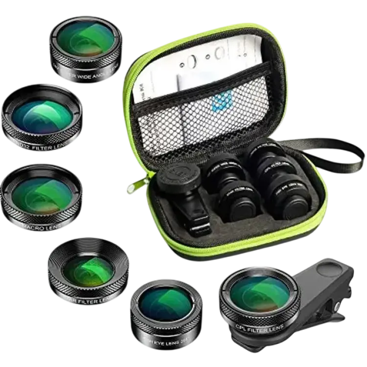 Apexel 6in1 Clip On Phone Lens Kit Super 205° 140°HD Wide Lens 6 Star CPL ND 32 Försättslins