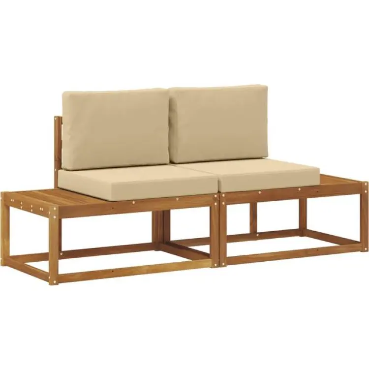 vidaXL Modulsoffa Utomhus Med Kudde 2 Stycke Naturlig Beige Modulsoffa