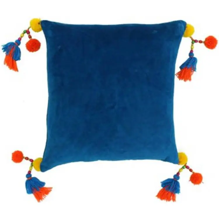 Paoletti Velvet Tassel Cushion Cover Kuddöverdrag Blå, Turkos (55x55cm)