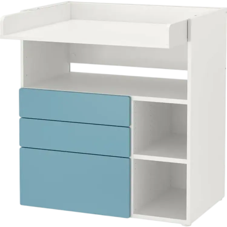 IKEA Småstad Skötbord Vit Blå 3 Lådor