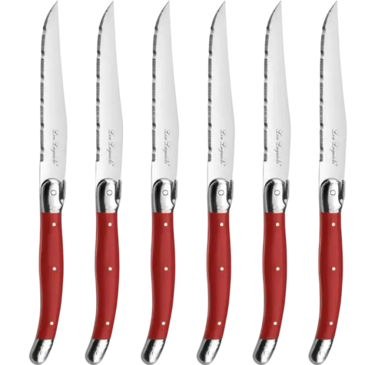 Lou Laguiole Tradition Grillknivar Med Knivblock 6-pack Röd Grillkniv