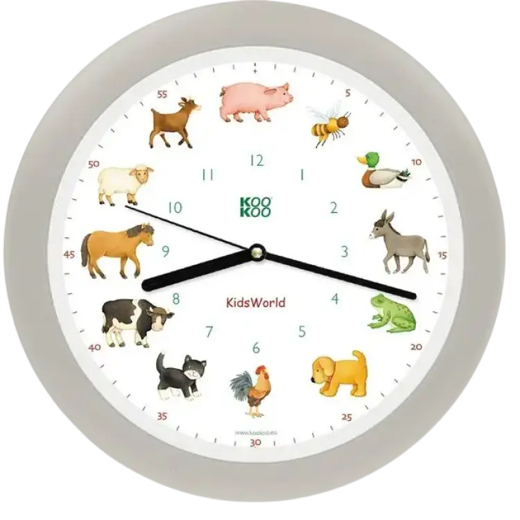 Kookoo KidsWorld Sidengrå Bondgårdsklocka 12 Djurröster