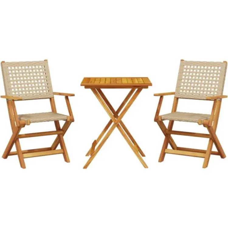 vidaXL Caféset 3 Delar Beige Konstrotting Och Massivt Trä Caféset, 1 Bord inkl. 2 Stolar