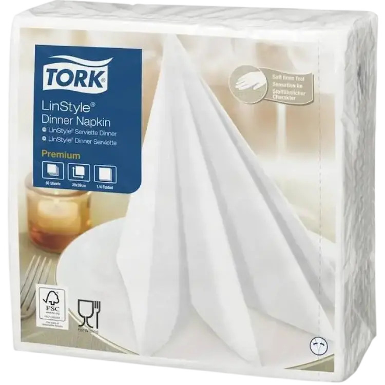 Tork Plates, Cups & Cutlery LinStyle DinnerNap White 50-pack