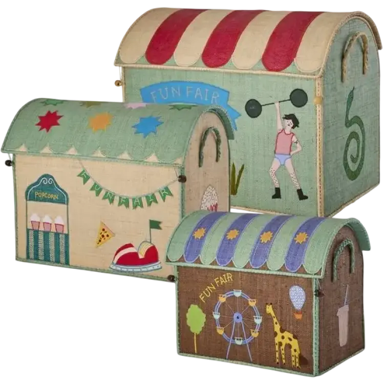 Rice Raffia Toy Baskets Set of 3 Mint Fun Fair