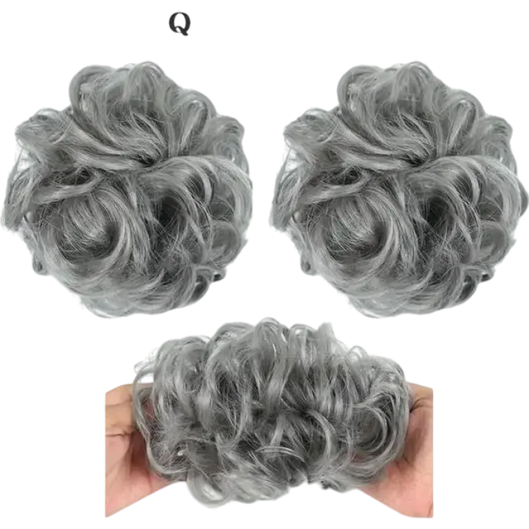 Wavy Curly Chignon Updo Fake Scrunchies Q5 Dim Gray
