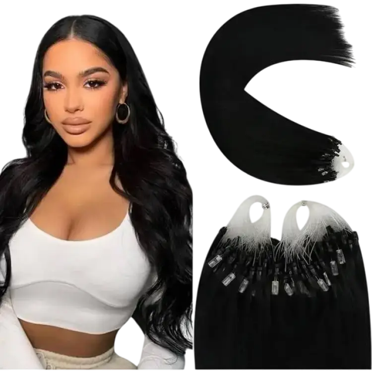 YoungSee Micro Ring Human Hair Extensions Black 16 inch