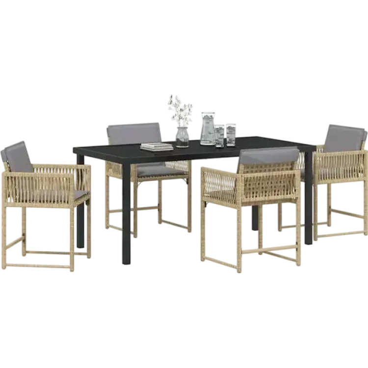 vidaXL 5-Delat Trädgårdsbordset Med Kuddar Beige Matgrupp