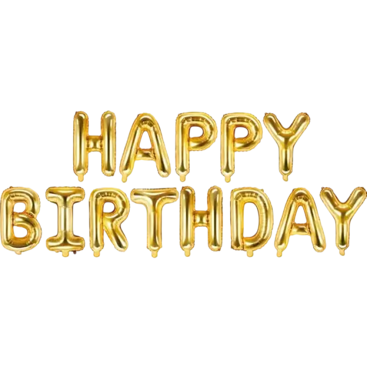 PartyDeco Text & Theme Balloons Happy Birthday Gold