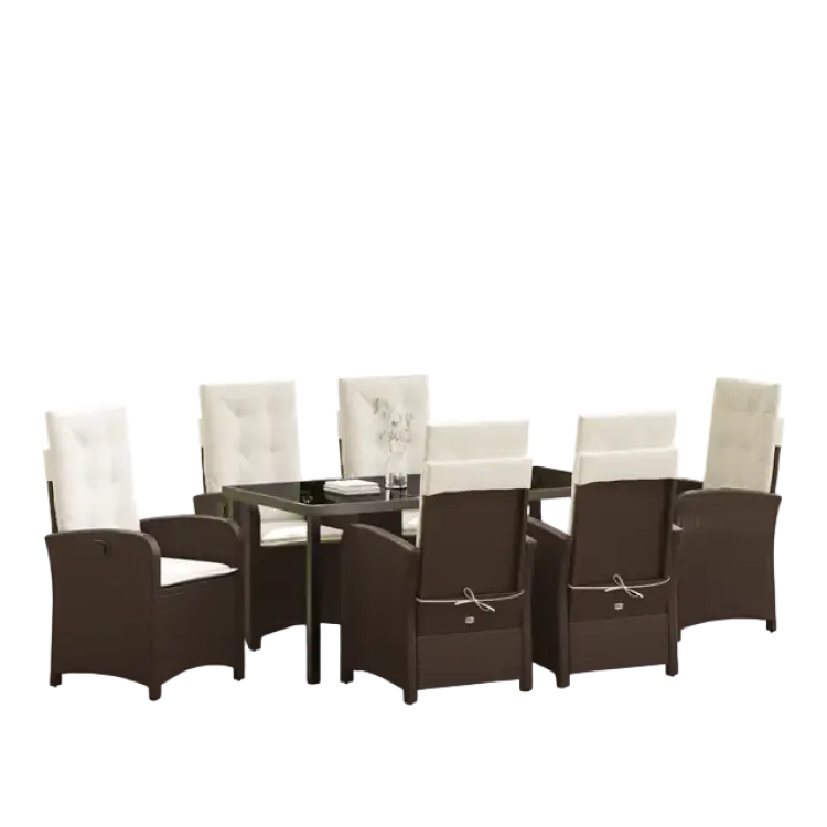 vidaXL Trädgårdsmöbelset Med Kudde 7 Pcs Brun Matgrupp