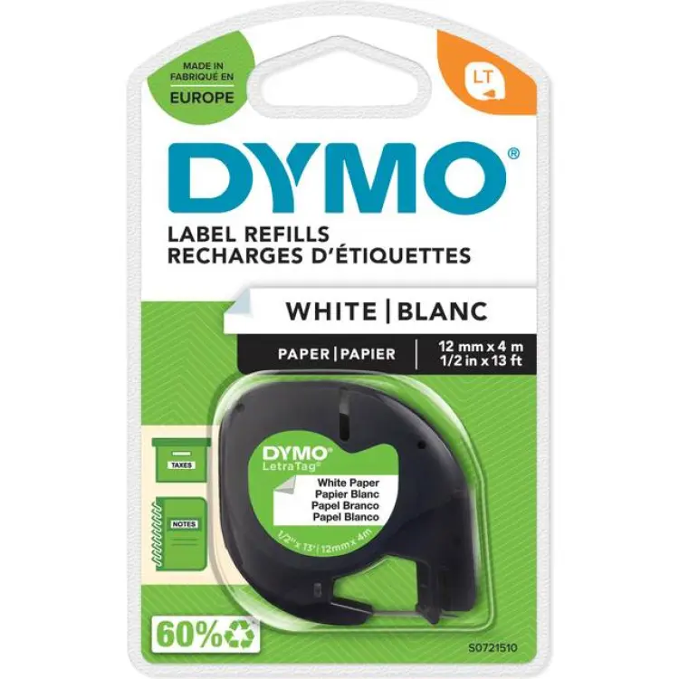DYMO LetraTag Paper Black Text on White 12mmx4m