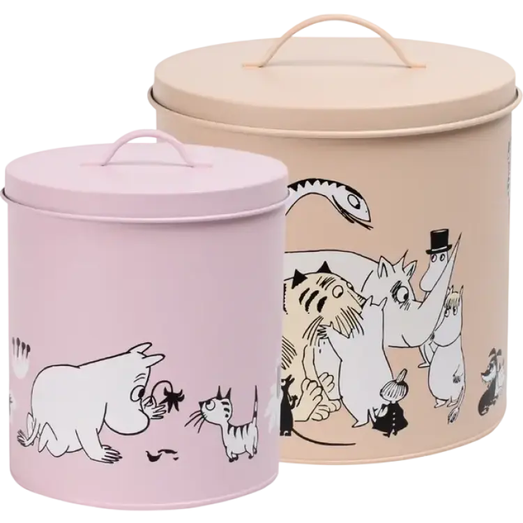 Muurla Mumin Husdjur Burk med Lock 2-pack, Rosa & Beige Kakburk