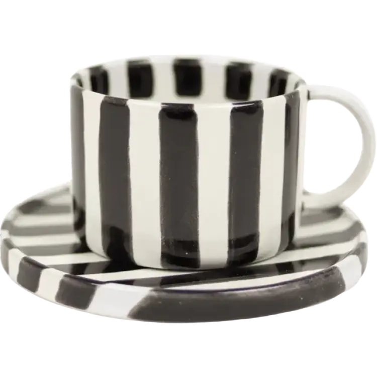 Olsson & Jensen Med Fat Svart Randig Monica Tekopp, Kaffekopp 20cl