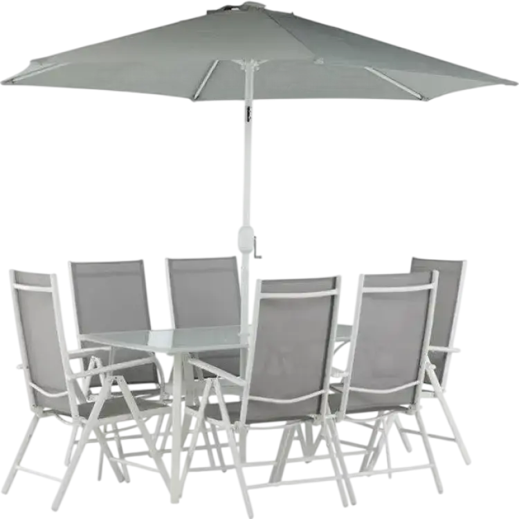 Venture Design Home - Matgrupp Brekki inc. Parasoll Matgrupp, 1 Bord inkl. 6 Stolar