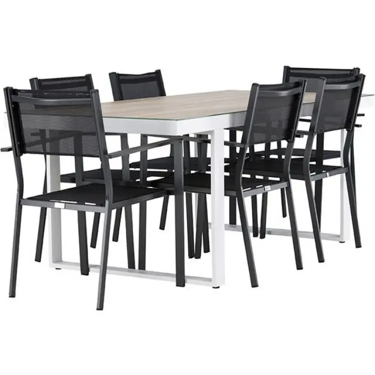 Ebuy24 Merlo Trädgård Set Bord 90x200 cm Vit 6 Stolar Matgrupp