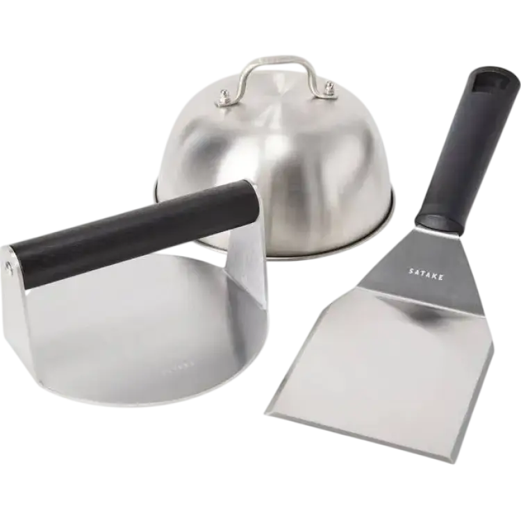 Satake Smash Burger Set Stainless Steel Black Handle Brun H 40 cm Hamburgerpress