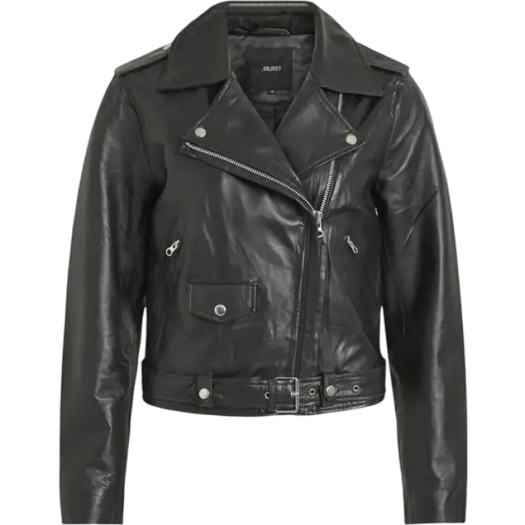Object Nandita Biker Look Leather Jacket - Black
