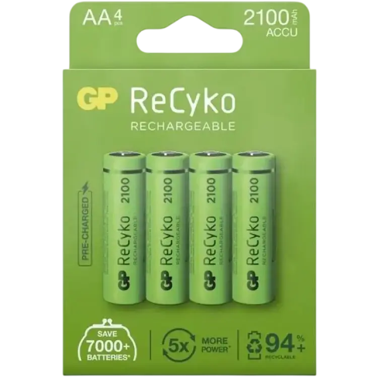 GP Batteries ReCyko Rechargeable AA 2100mAh 4-pack