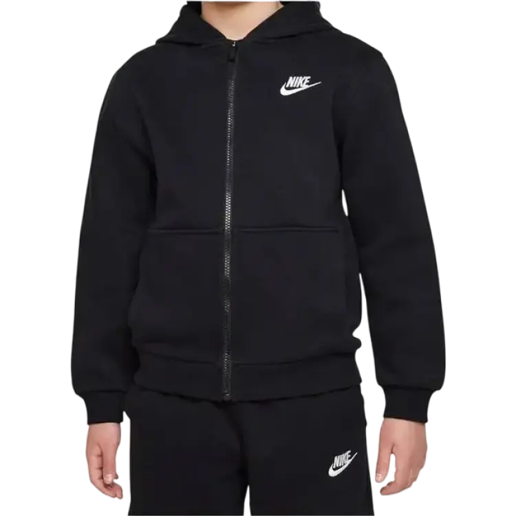 Nike Older Kid's Club Fleece Full-Zip Hoodie - Black/White (FD3004-010)