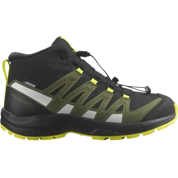 Salomon Junior Xa Pro V8 Mid Waterproof - Black/Deep Lichen Green/Safety Yellow