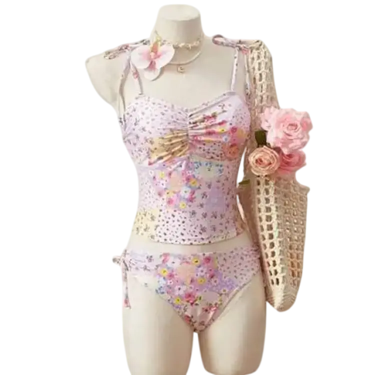 Shein Beach Ditsy Blommig Spaghetti Strap Bikini Set - Multifärgad
