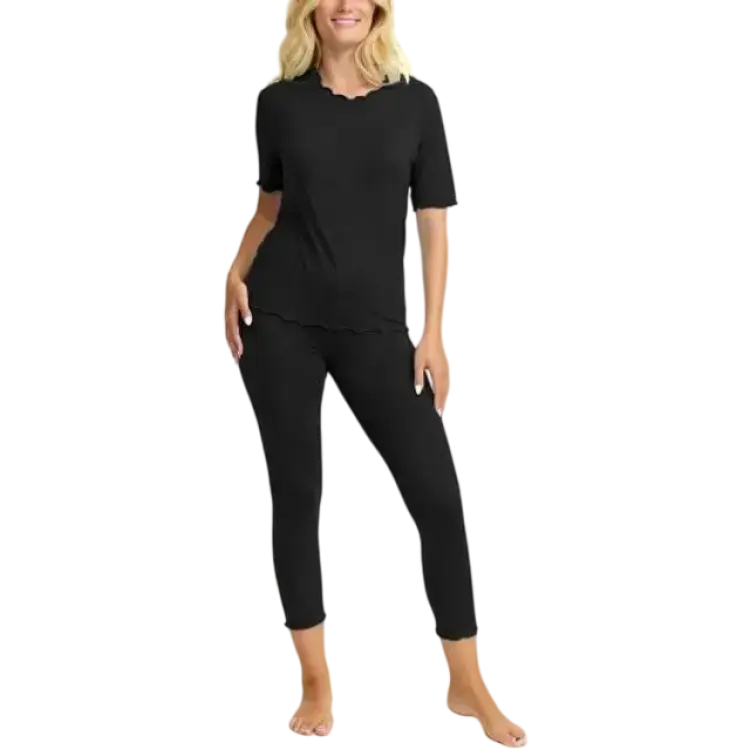 Damella Bamboo Short Sleeve Pyjamas - Black