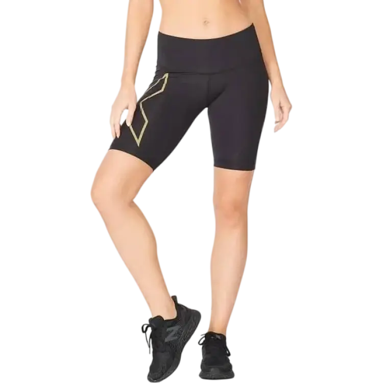 2XU Light Speed Mid-Rise Compression Shorts Women - Black/Gold Reflective