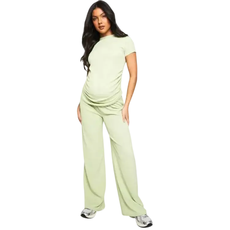 boohoo Dam Gravid T-Shirt Ruchad Sida Koordinerat Set Byxor Vida Ben - Sage